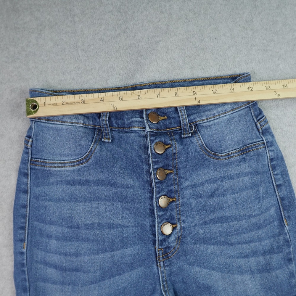 Vibrant MIU Jeans Womens 7 W27 Blue Distressed Flare High‎ Rise Bell Bottom - Picture 6 of 13